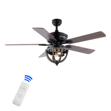 Jasper 52" Farmhouse Industrial Iron Dome Shade LED Ceiling Fan With Remote - JONATHAN Y